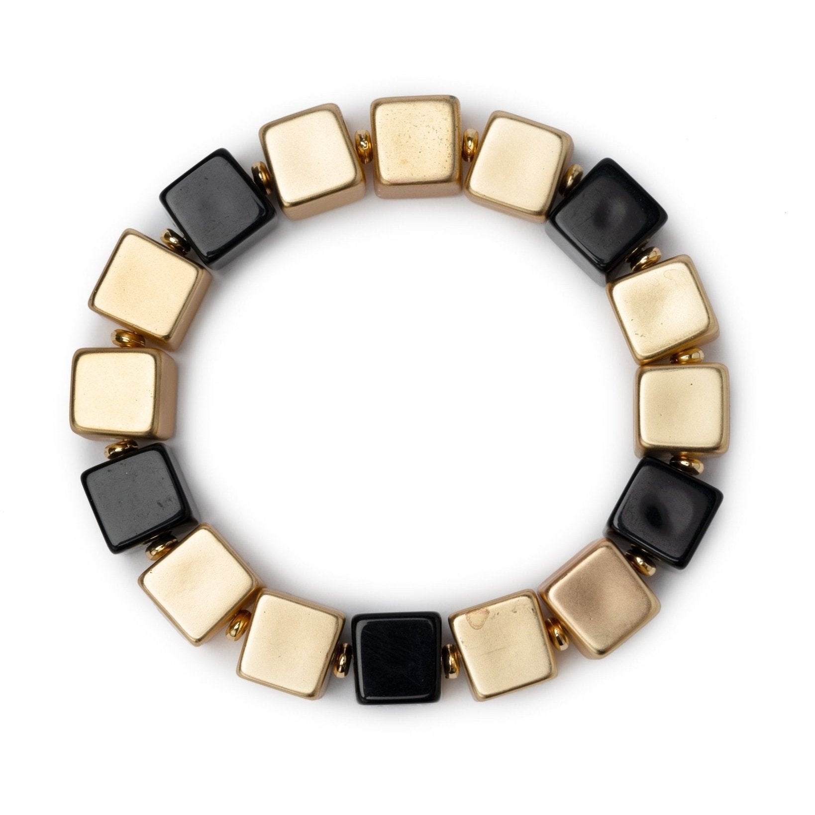 Bracciale elastico a forma di dadi con pietre nero - Mya Accessories