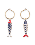 Orecchini a cerchio con pesciolini e stella marina blu/rossi - Mya Accessories