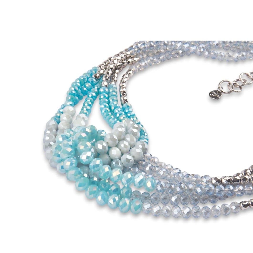 Collana multifilo intrecciata, con microcristalli celeste
