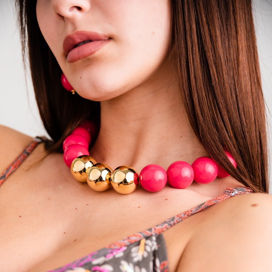 Collana Lunga BOCAR In Lega Con Perline - Rosso Fucsia, Confezione Regalo NK-10407 - Foto 7