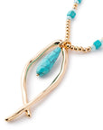 Collana lunga con microcristalli turchesi con pendente a pesce stilizzato con pietra turchese - Mya Accessories