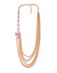Collana a catena multi filo con pietre e fiore in vetro ed acrilico tono rosa - Mya Accessories