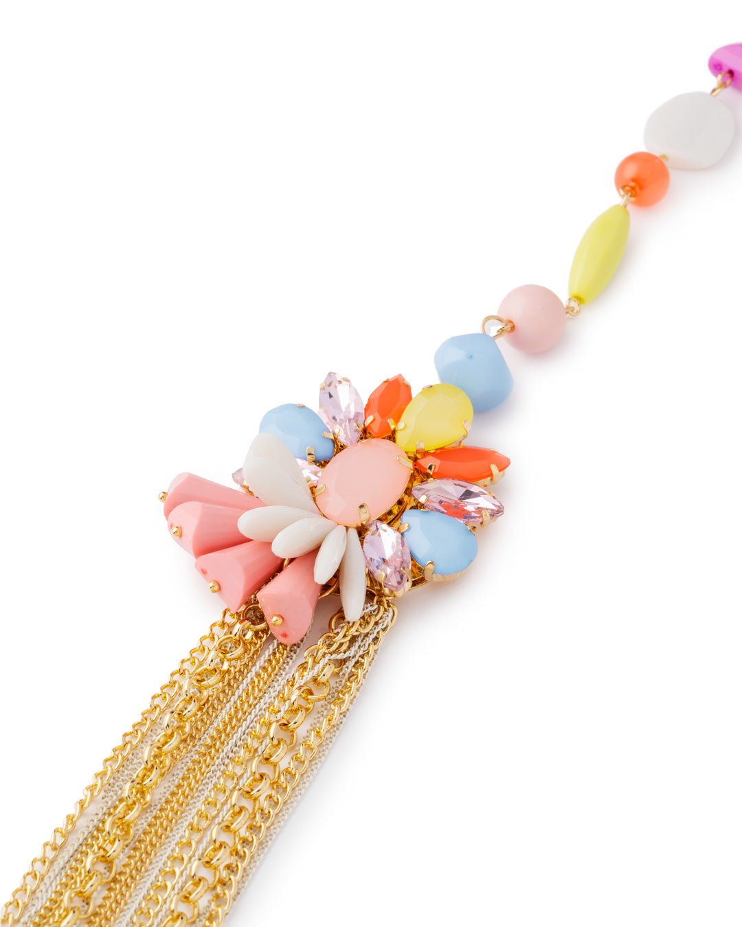 Collana a catena multi filo con pietre e fiore in vetro ed acrilico multicolore - Mya Accessories