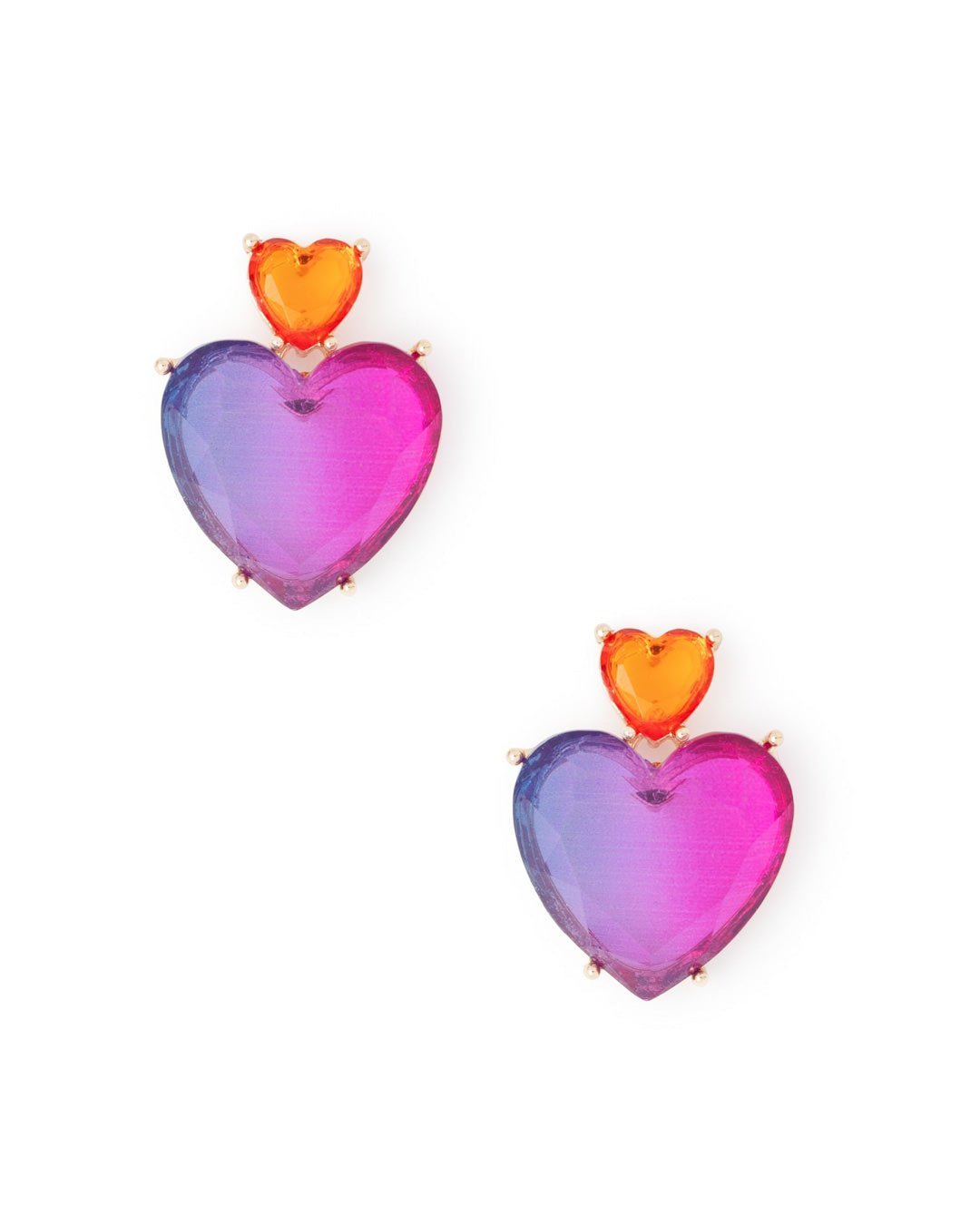 Orecchini in metallo pendenti con doppio cuore in resina trasparente arancio e viola - Mya Accessories