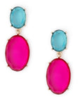 Orecchini in metallo pendenti ovale in resina trasparente celeste e fucsia - Mya Accessories