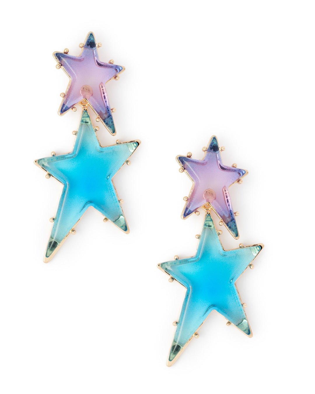 Orecchini in metallo pendenti stella rock in resina trasparente tono azzurro - Mya Accessories