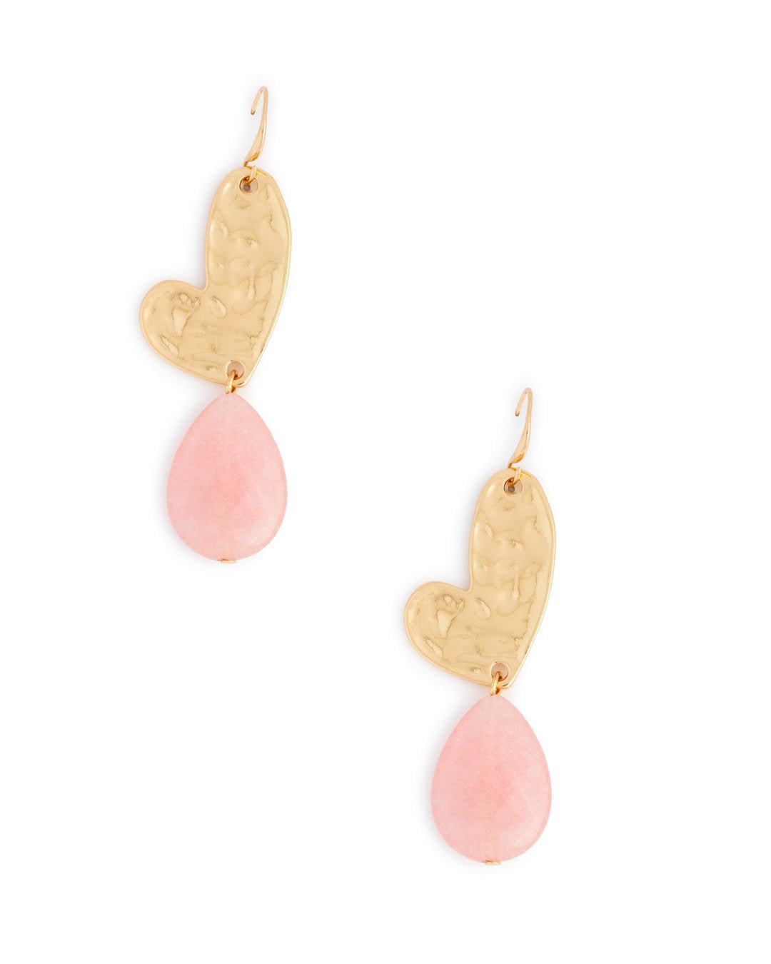 Orecchini pendenti in metallo a cuore, con pietra dura rosa - Mya Accessories