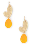 Orecchini pendenti in metallo a cuore, con pietra dura arancio - Mya Accessories