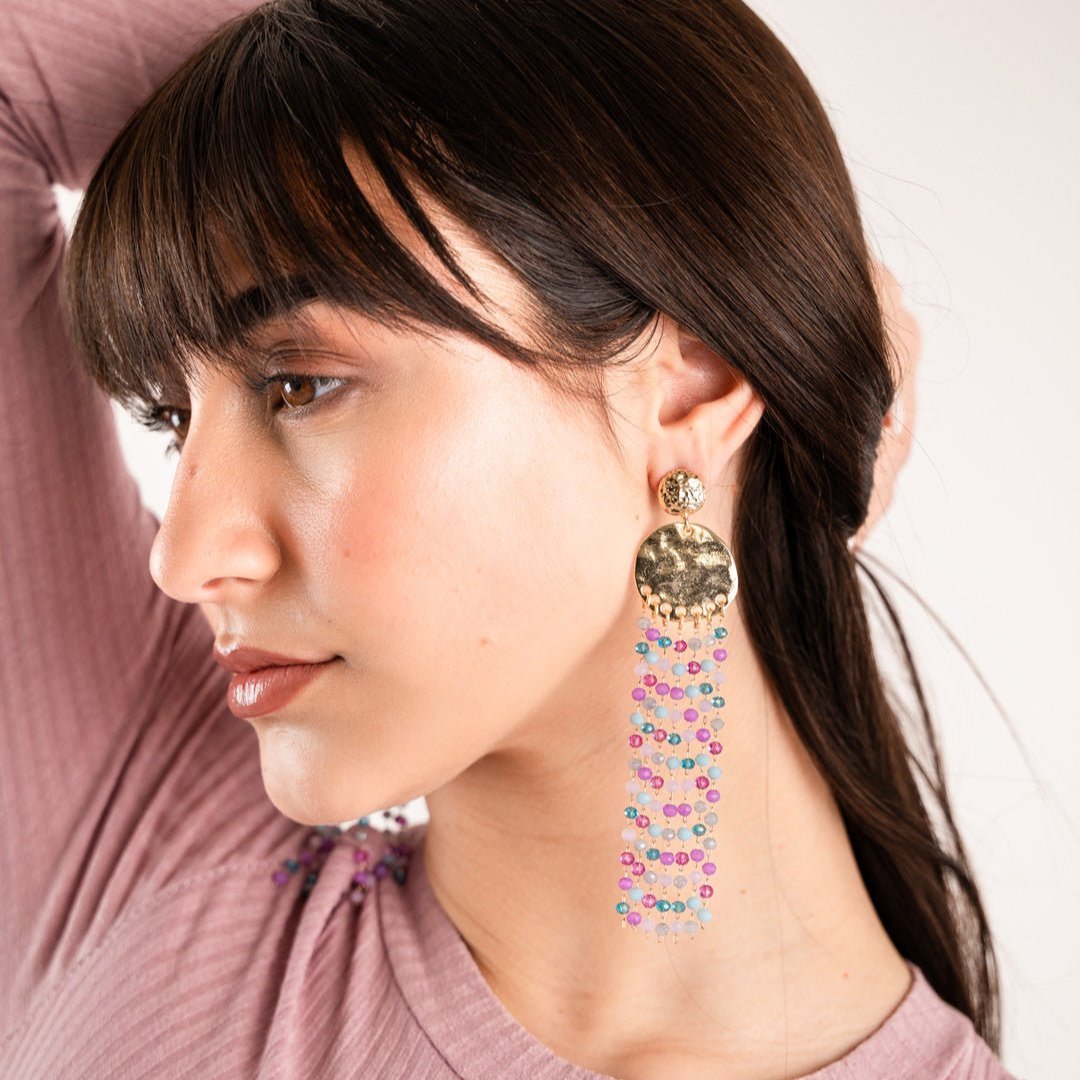 Orecchini Lunghi A Goccia In Metallo Con Paillettes Mesh – Oro, Argento, Colorato