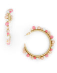Orecchini in ottone a semicerchio in tessuto con microcristalli multi rosa - Mya Accessories