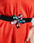 Cintura elastica nera, con fiore con pietre multicolore - Mya Accessories