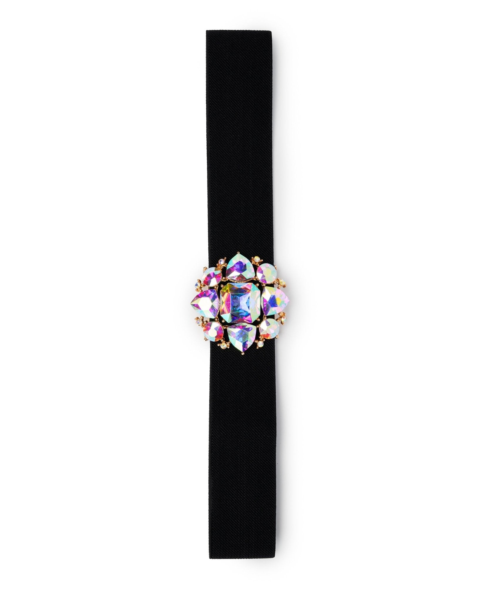 Cintura elastica nera, con fiore in vetro crystal - Mya Accessories