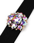 Cintura elastica nera, con fiore in vetro crystal - Mya Accessories