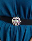Cintura elastica nera, con fiore in vetro crystal - Mya Accessories