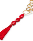 Collana con catena ad anelli martellati con pietre rosse con ciuffo - Mya Accessories
