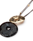 Collana lunga con laccio nero, pendente donut in resina nero - Mya Accessories