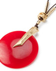 Collana lunga con laccio nero, pendente circolare in resina rosso - Mya Accessories