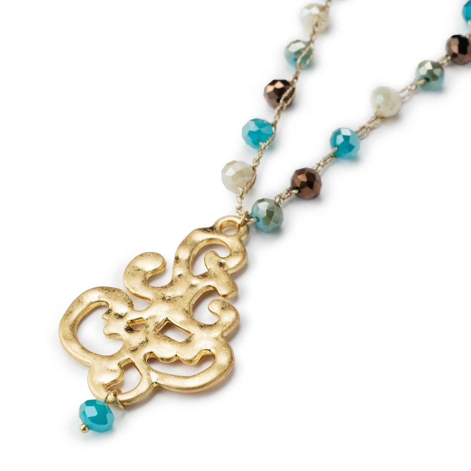 Avalaya Collana lunga con perline di vetro (azzurro, oro, marrone Avalaya Collana lunga con perline di vetro (azzurro, oro, marrone