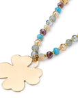 Collana lunga con microcristalli blu con pendente quadrifoglio - Mya Accessories