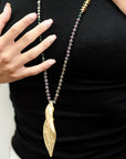 collana-microcristalli-viola-verde-pendente-foglia-3- Mya Accessories