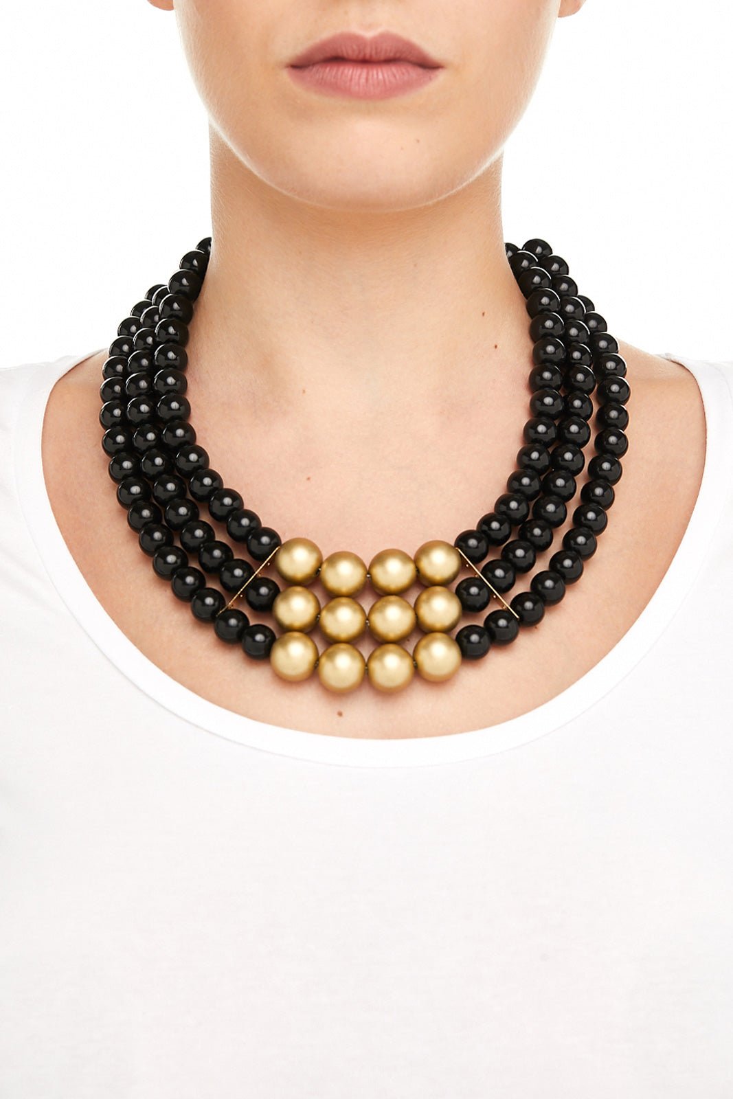 Collana con perle in acrilico nere a tre fili - Mya Accessories