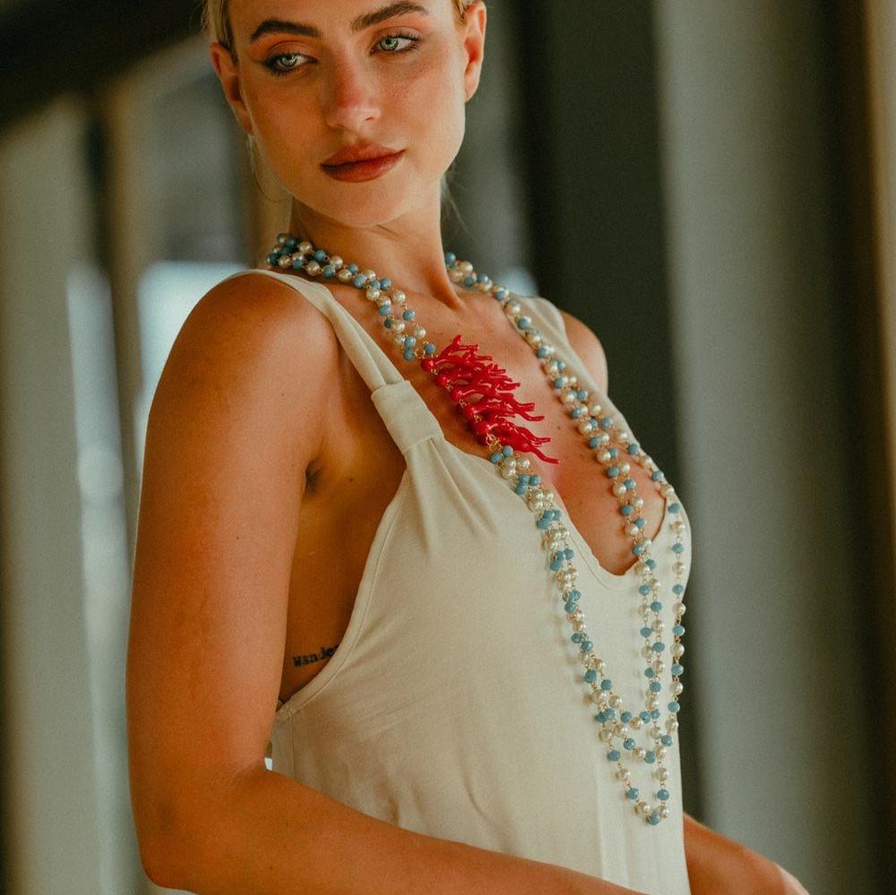 Collana Corallo multilinea perle bianche - Mya Accessories
