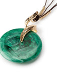 Collana lunga con laccio nero, pendente circolare in resina verde - Mya Accessories
