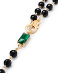 Collana lunga con sfere nere con pietra in vetro verde - Mya Accessories