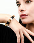 Bracciale elastico a forma di dadi con pietre nero - Mya Accessories