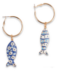 Orecchini cerchio pesci blu-bianchi - Mya Accessories