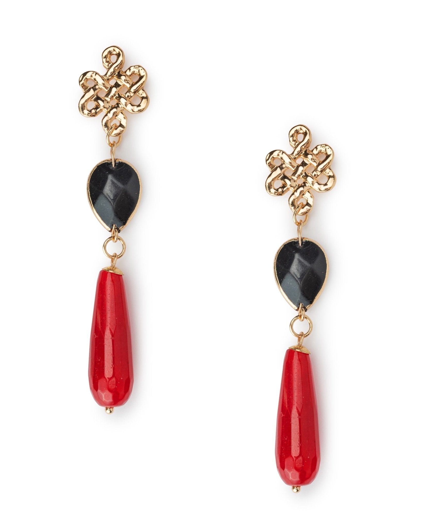Orecchini pendente a goccia con pietre nero e rosso - Mya Accessories