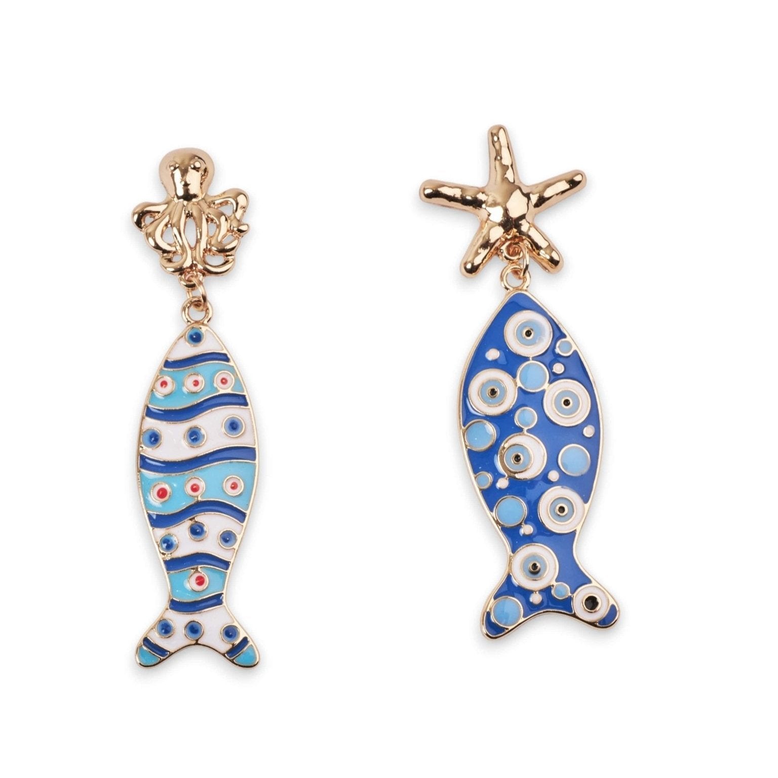 Orecchini con stella marina e polipo blu - bianchi - Mya Accessories