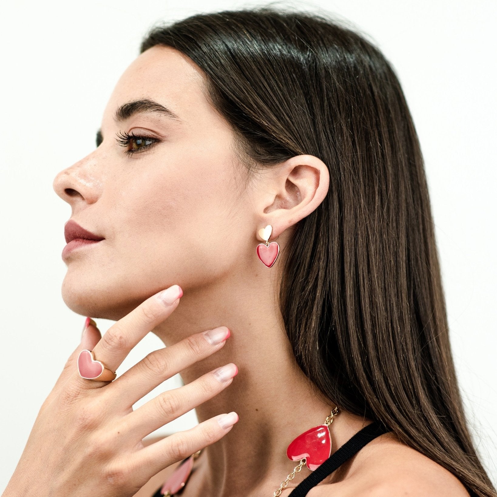 Orecchini con cuore smaltato rosso - Mya Accessories