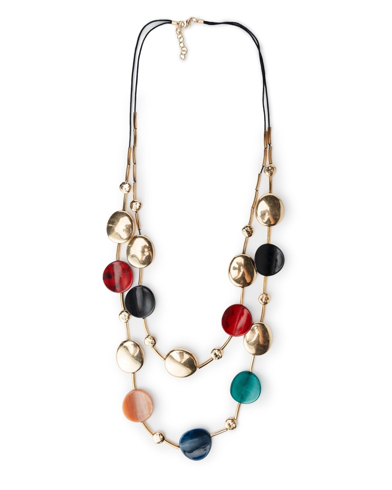 Collana a due fili in corda nera con inserti in resina multicolore - Mya Accessories