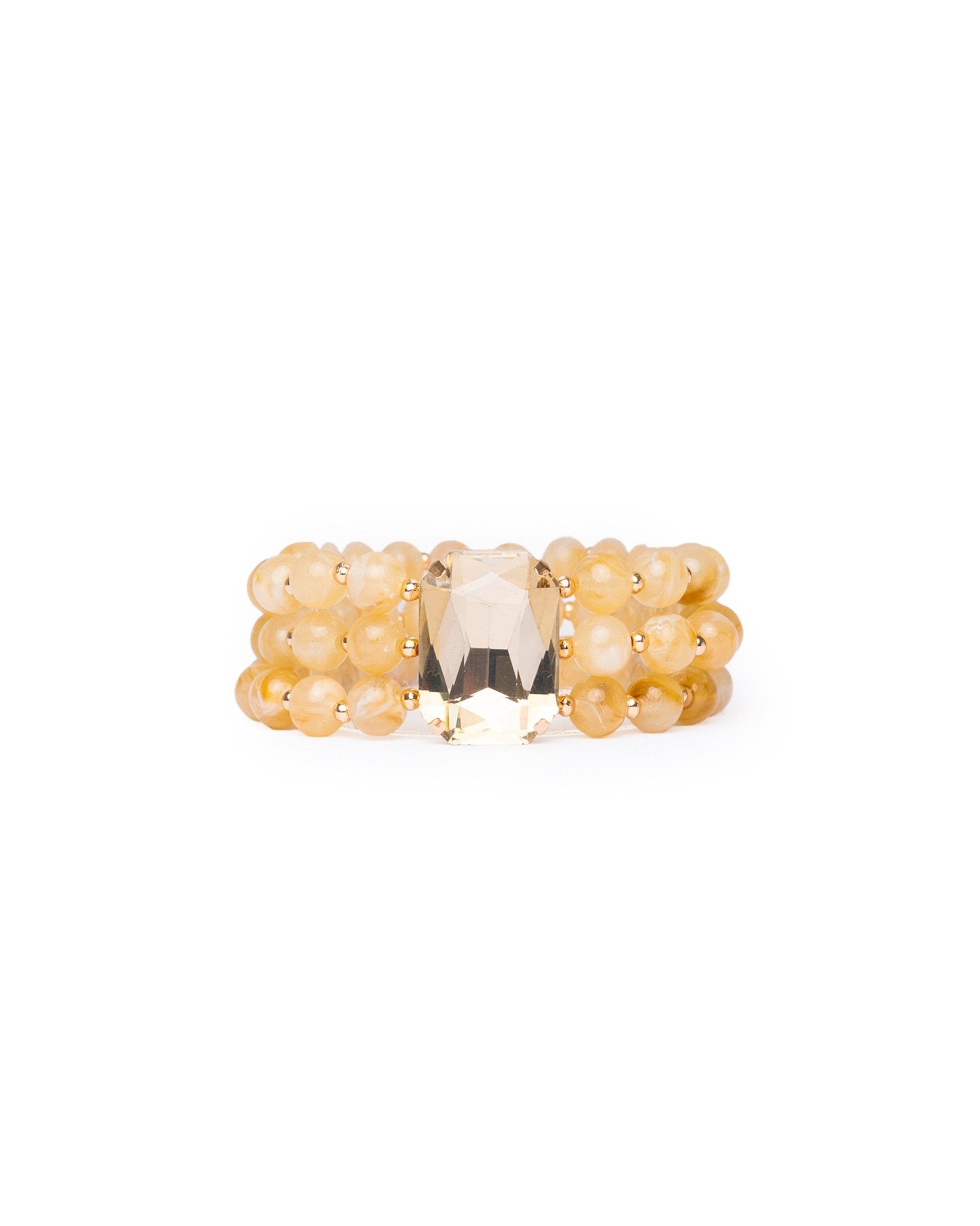 Bracciale multilinee elastico con sfere in acrilico e pietra in vetro tono beige - Mya Accessories