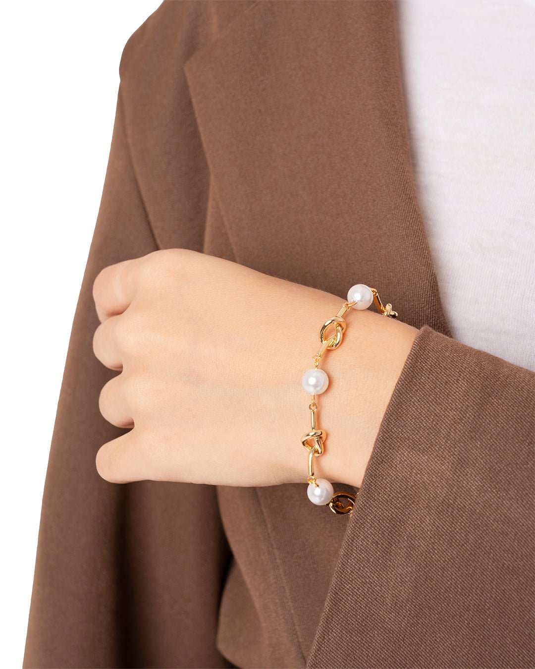 Bracciale in maglia in metallo con perle in vetro - Mya Accessories