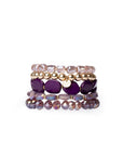 Bracciale elastico multilinee con pietre in vetro ed acrilico viola - Mya Accessories