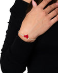 Bracciale sottile con pietre crystal e cuore smaltato rosso chiusura Y - Mya Accessories