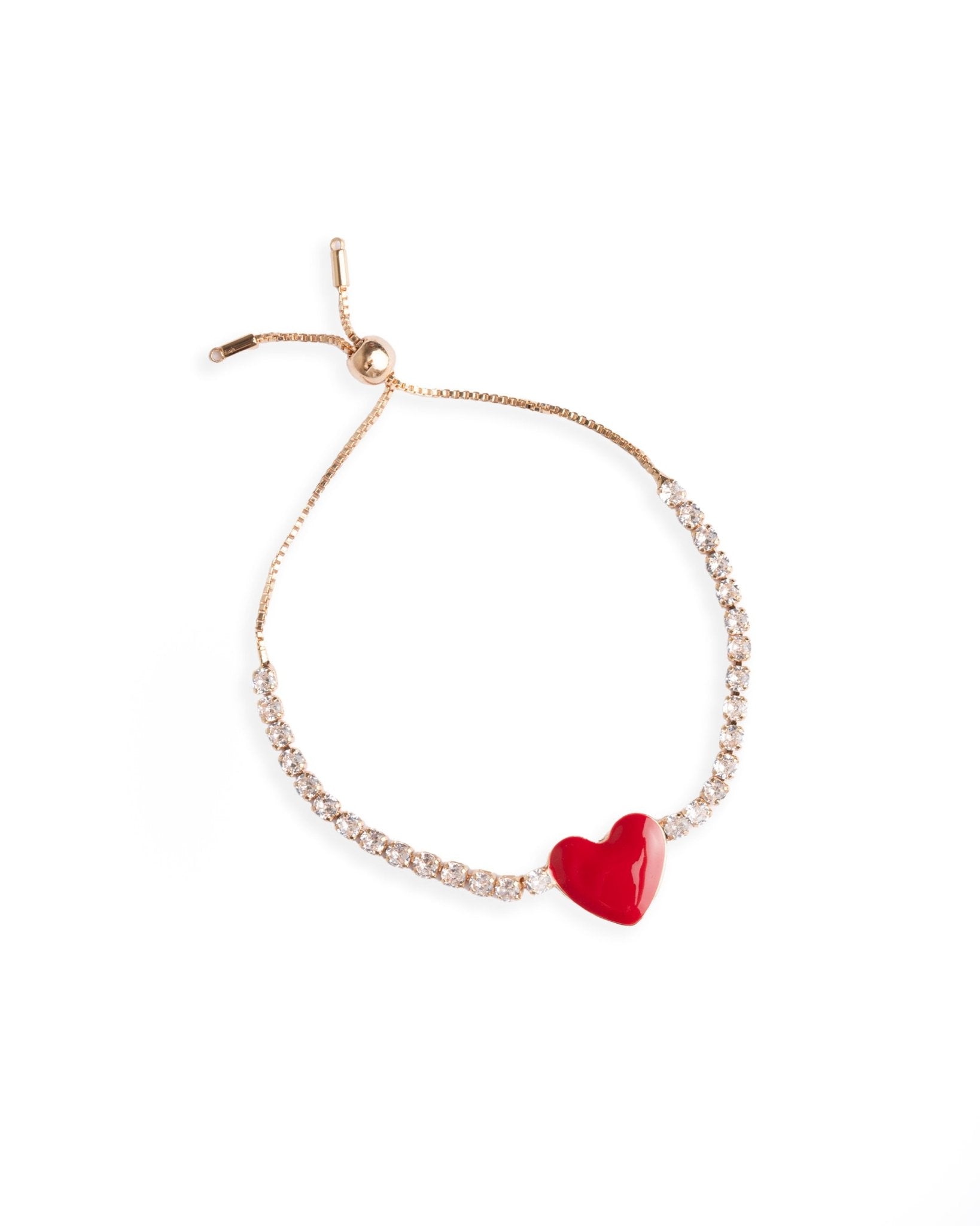 Bracciale sottile con pietre crystal e cuore smaltato rosso chiusura Y - Mya Accessories