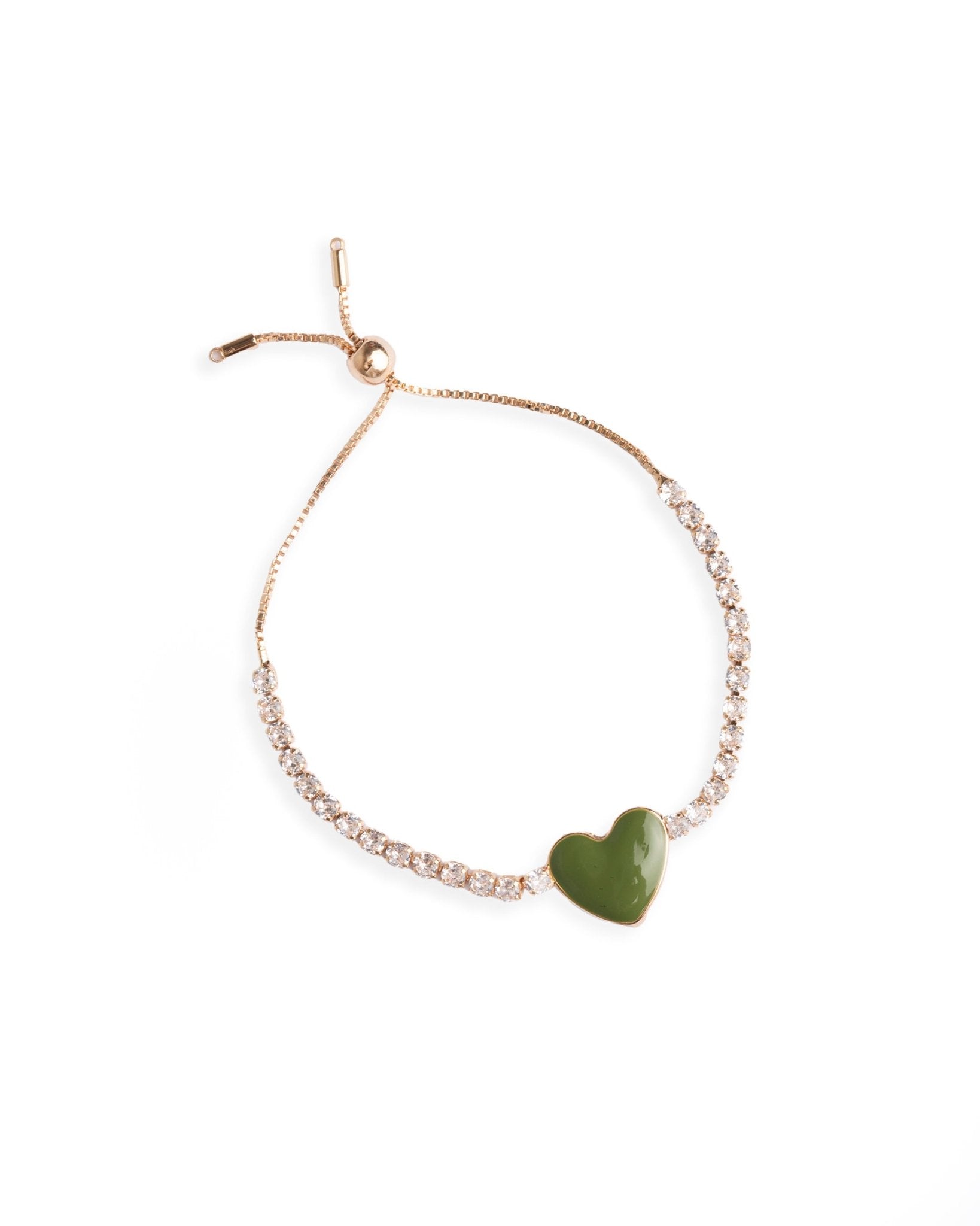 Bracciale sottile con pietre crystal e cuore smaltato verde chiusura Y - Mya Accessories