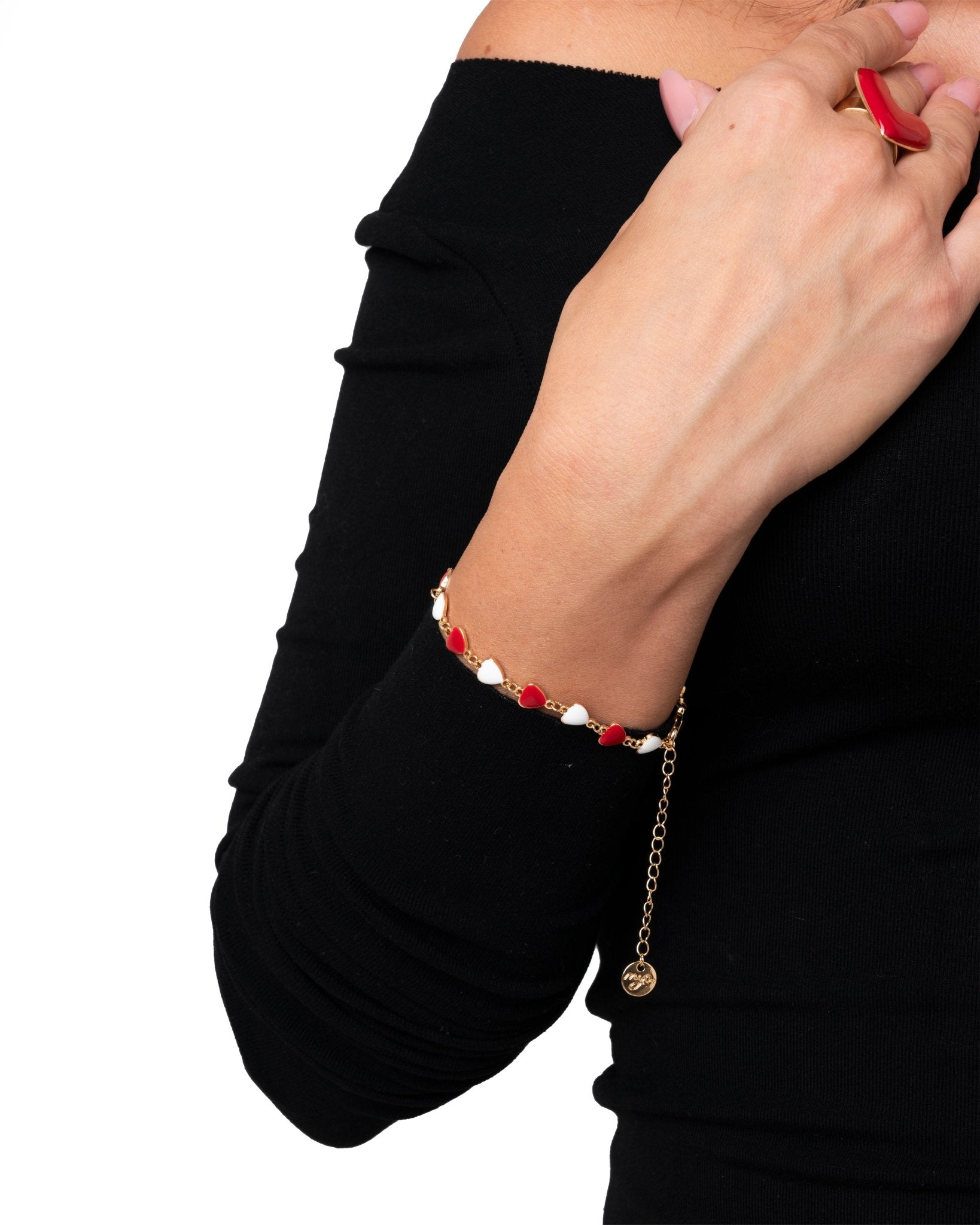 Bracciale con cuoricini smaltati rossi e bianchi - Mya Accessories