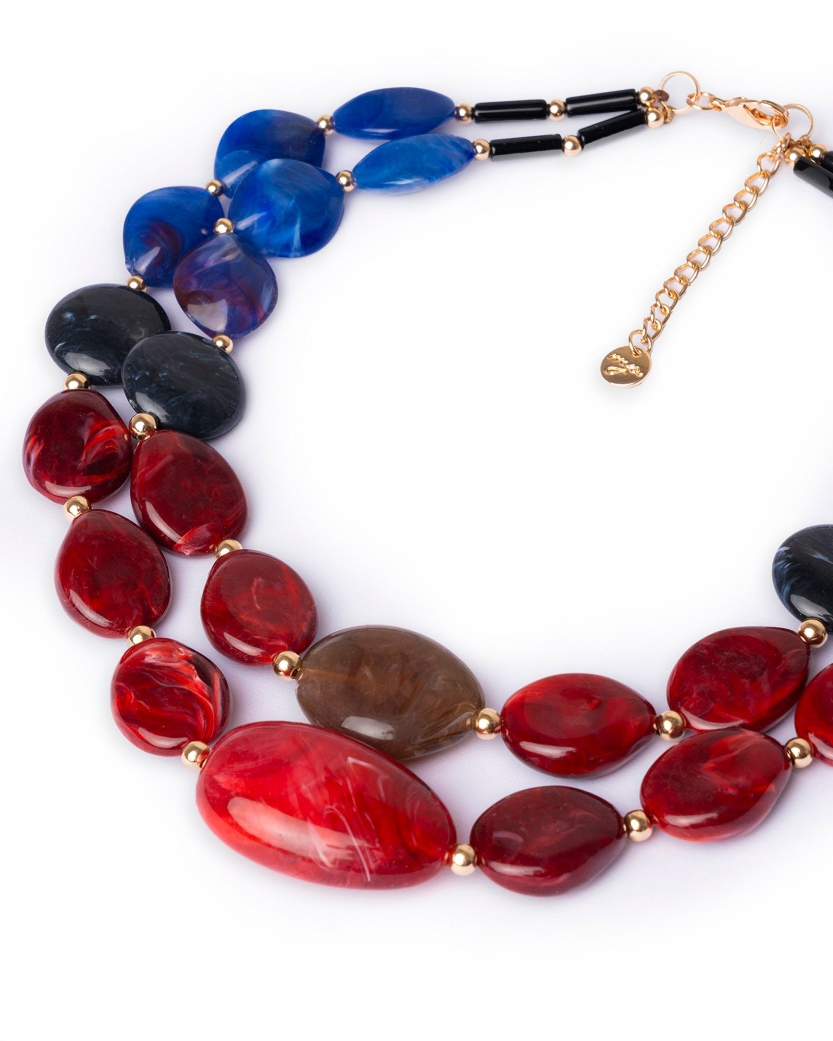 Collana girocollo con due linee di pietre schiacciate in acrilico rosso e blu - Mya Accessories