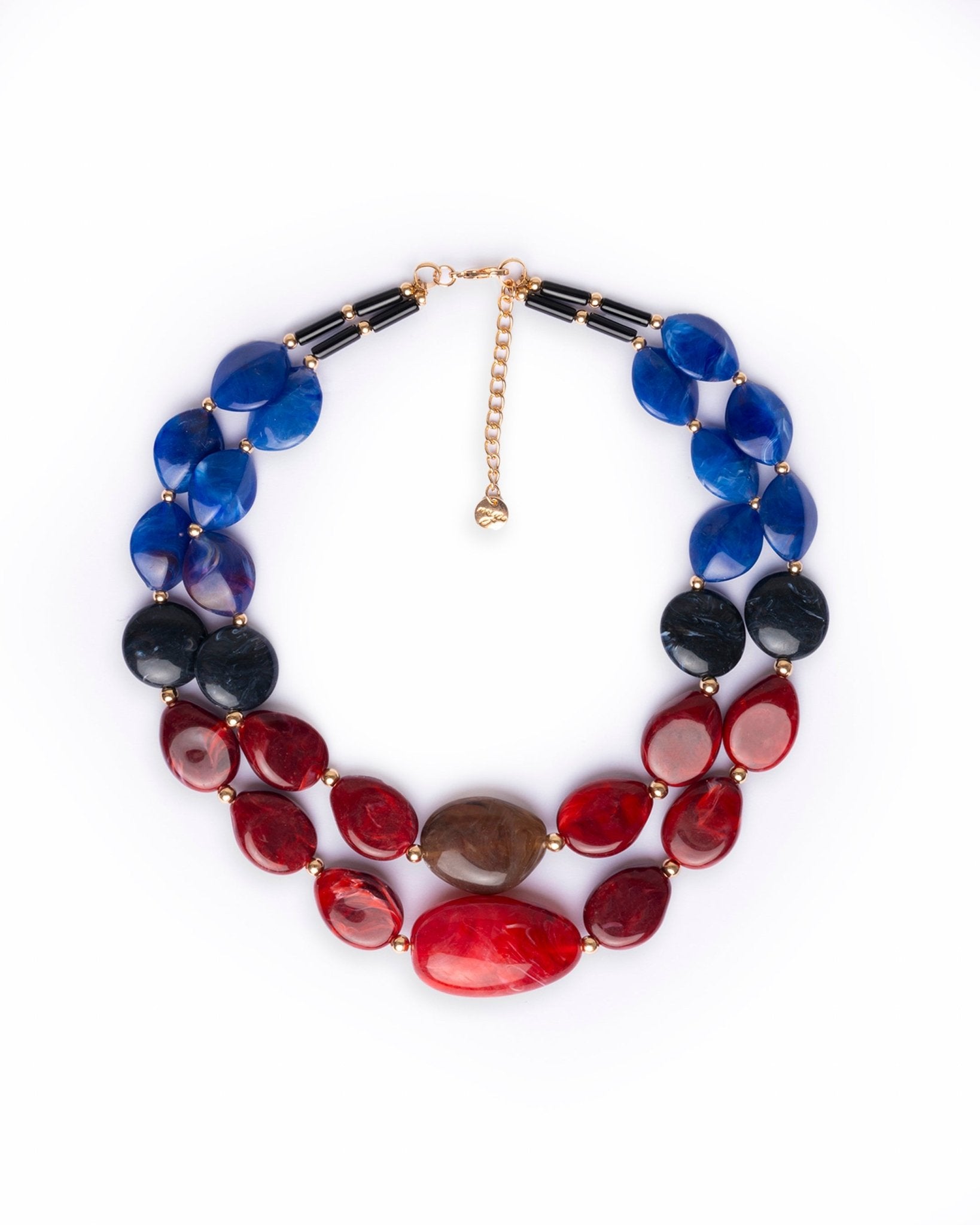 Collana girocollo con due linee di pietre schiacciate in acrilico rosso e blu - Mya Accessories