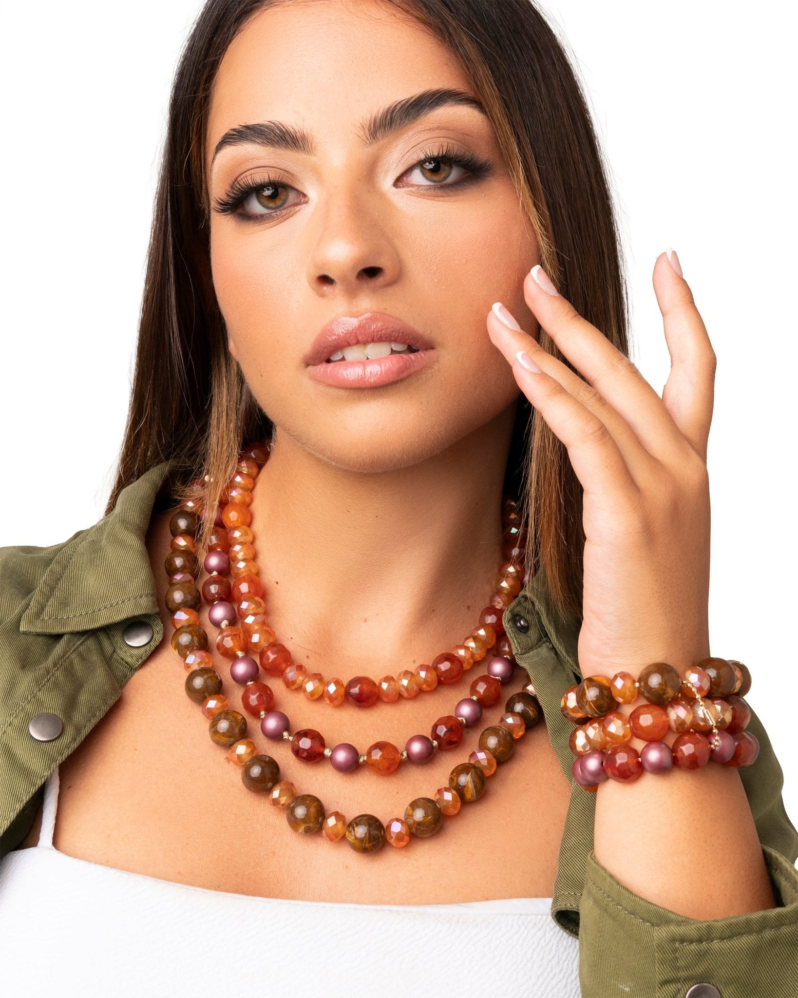 Collana girocollo multilinee in acrilico arancio - Mya Accessories