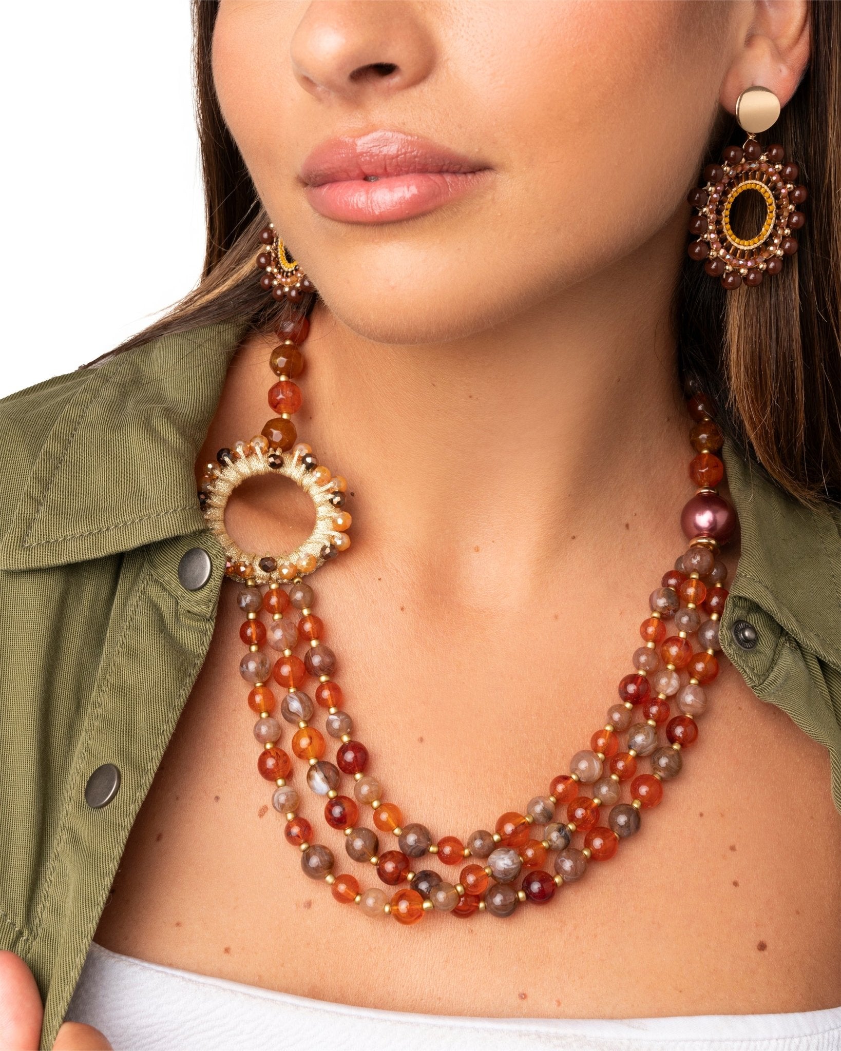 Collana multilinee con sfere in acrilico arancio - Mya Accessories