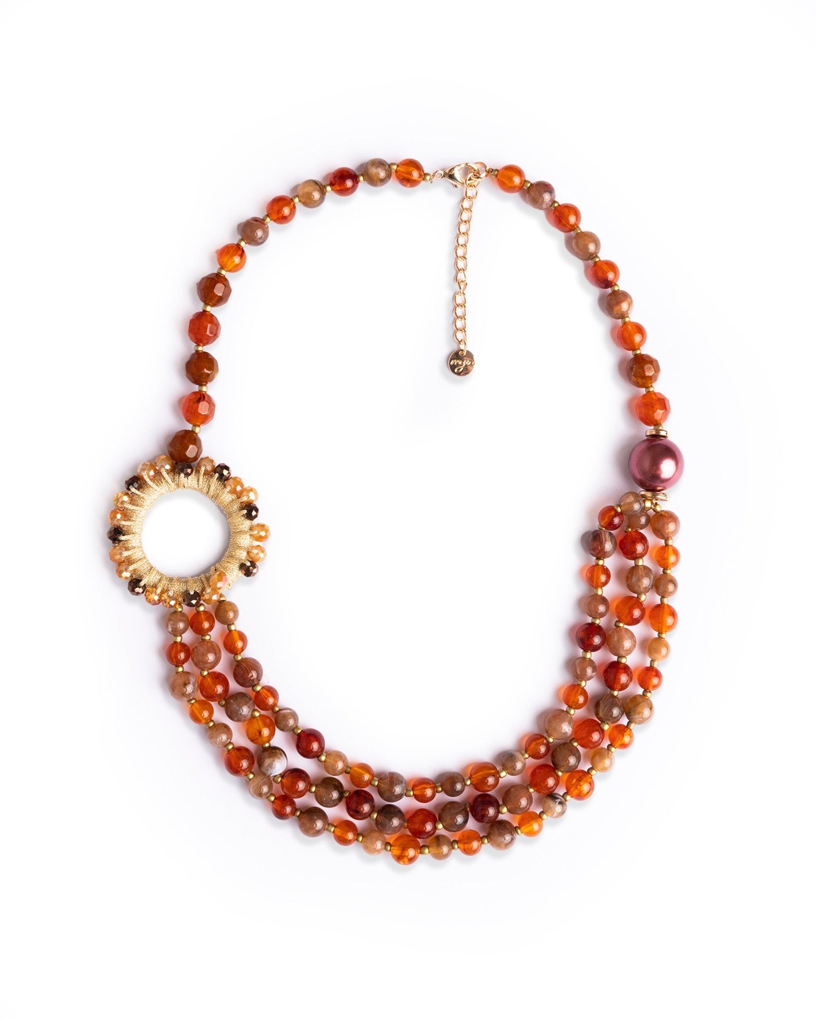 Collana multilinee con sfere in acrilico arancio - Mya Accessories