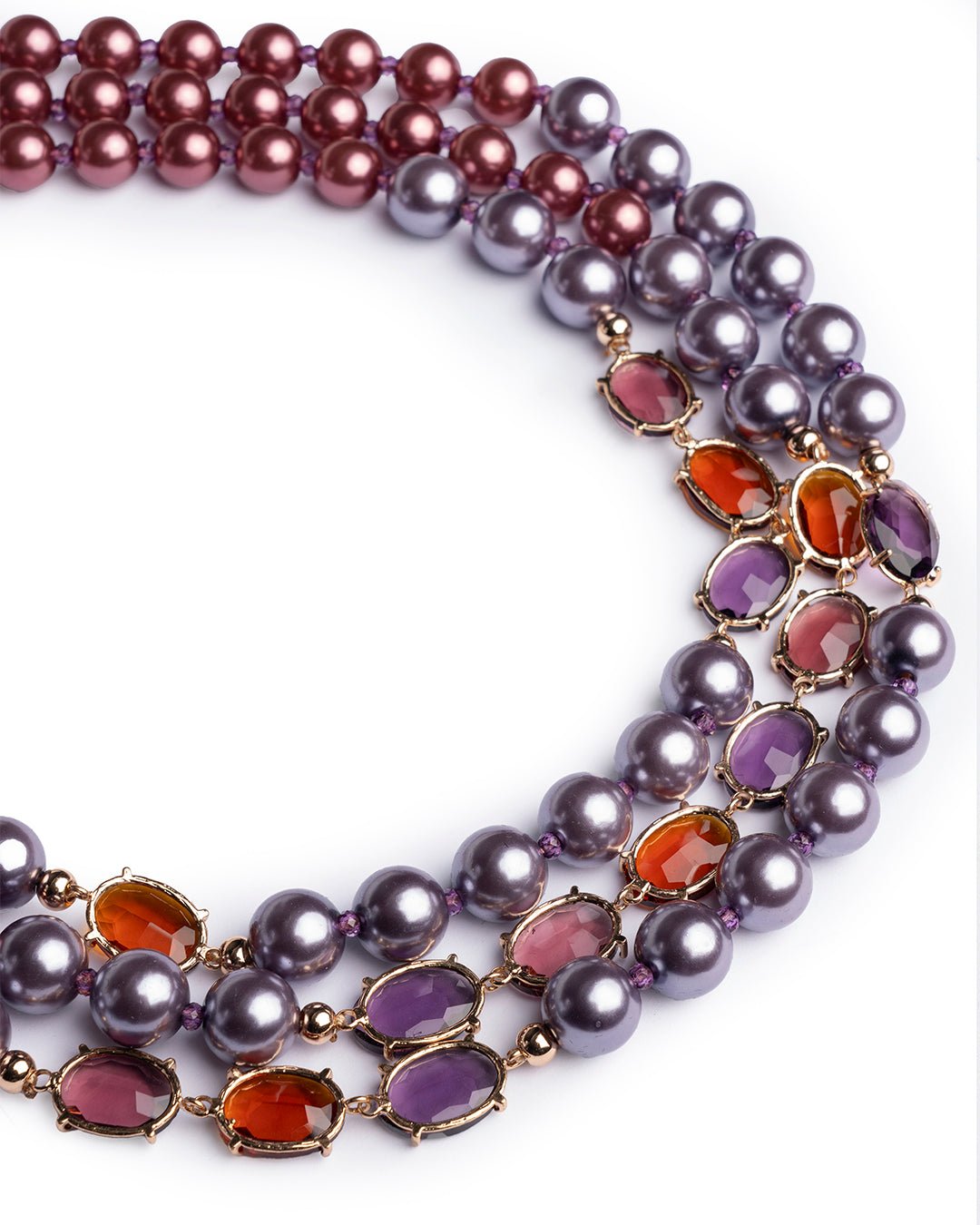 Collana girocollo multilinee con perle in acrilico viola ed ambra - Mya Accessories