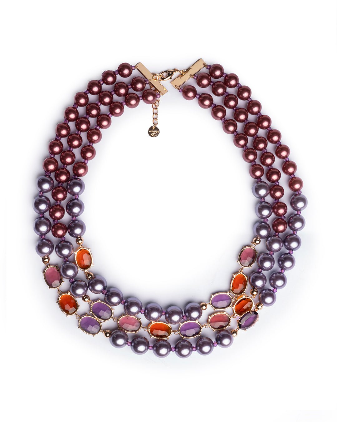 Collana girocollo multilinee con perle in acrilico viola ed ambra - Mya Accessories