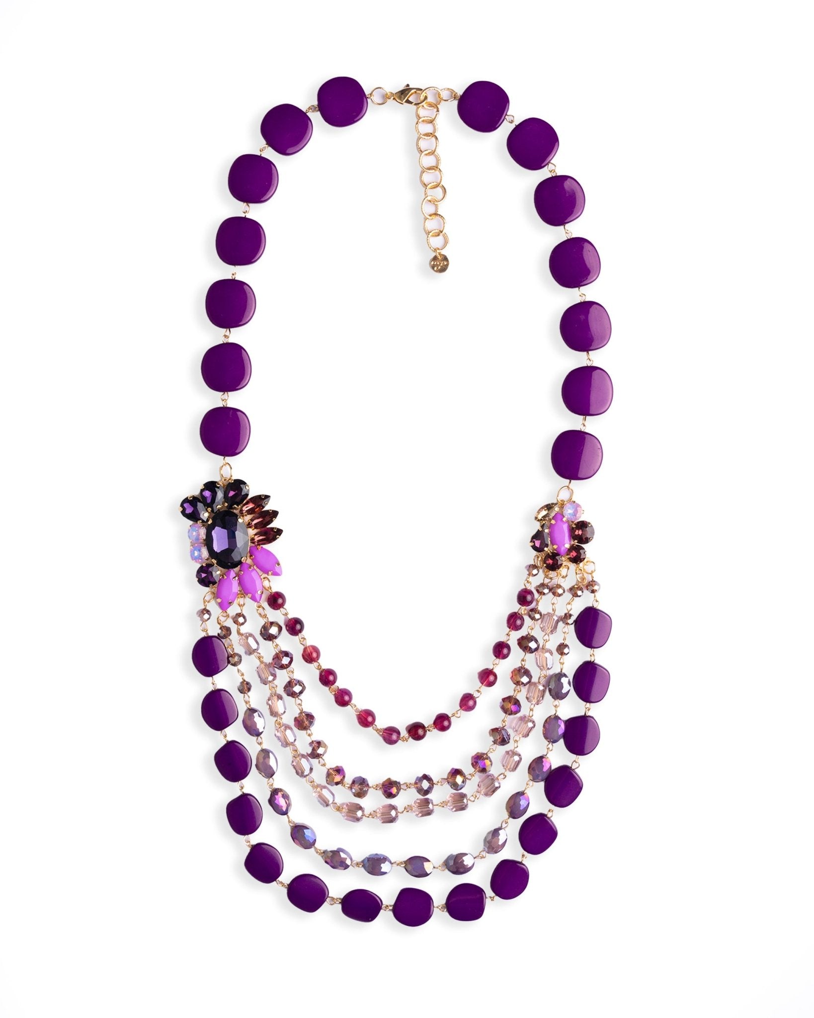 Collana multifilo con pietre in resina viola e fiore in vetro - Mya Accessories