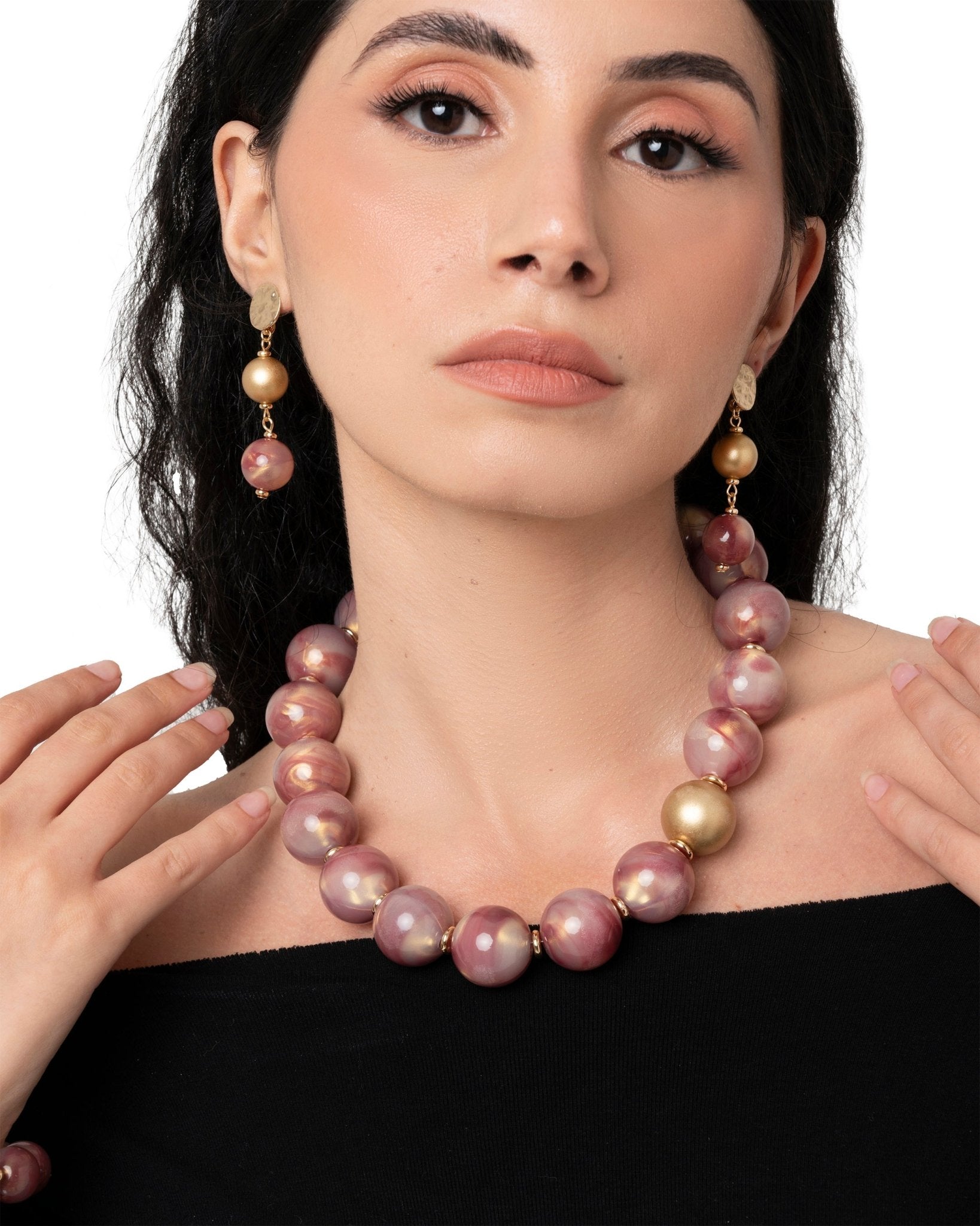 Collana girocollo con sfere dalle nuances rosa - Mya Accessories